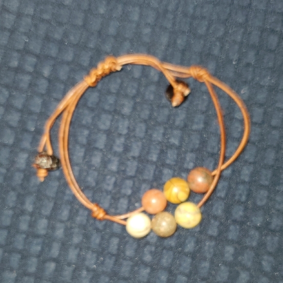 Brown and Orange Bohemian Leather Beaded Bracelet - Picture 1 of 4